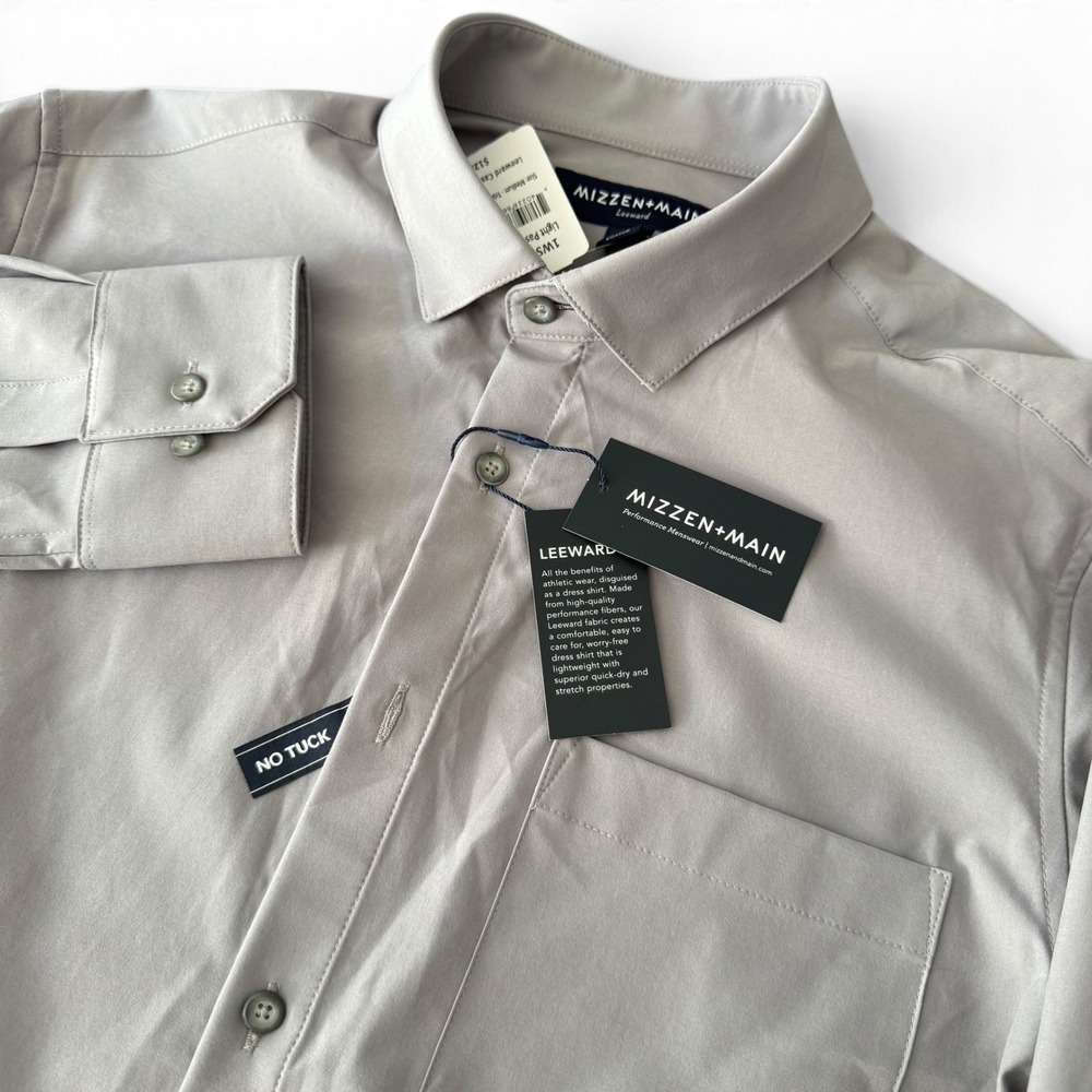 Mizzen+Main Leeward Trim Dress Shirt NWT Men M Gray No Tuck Performance Stretch